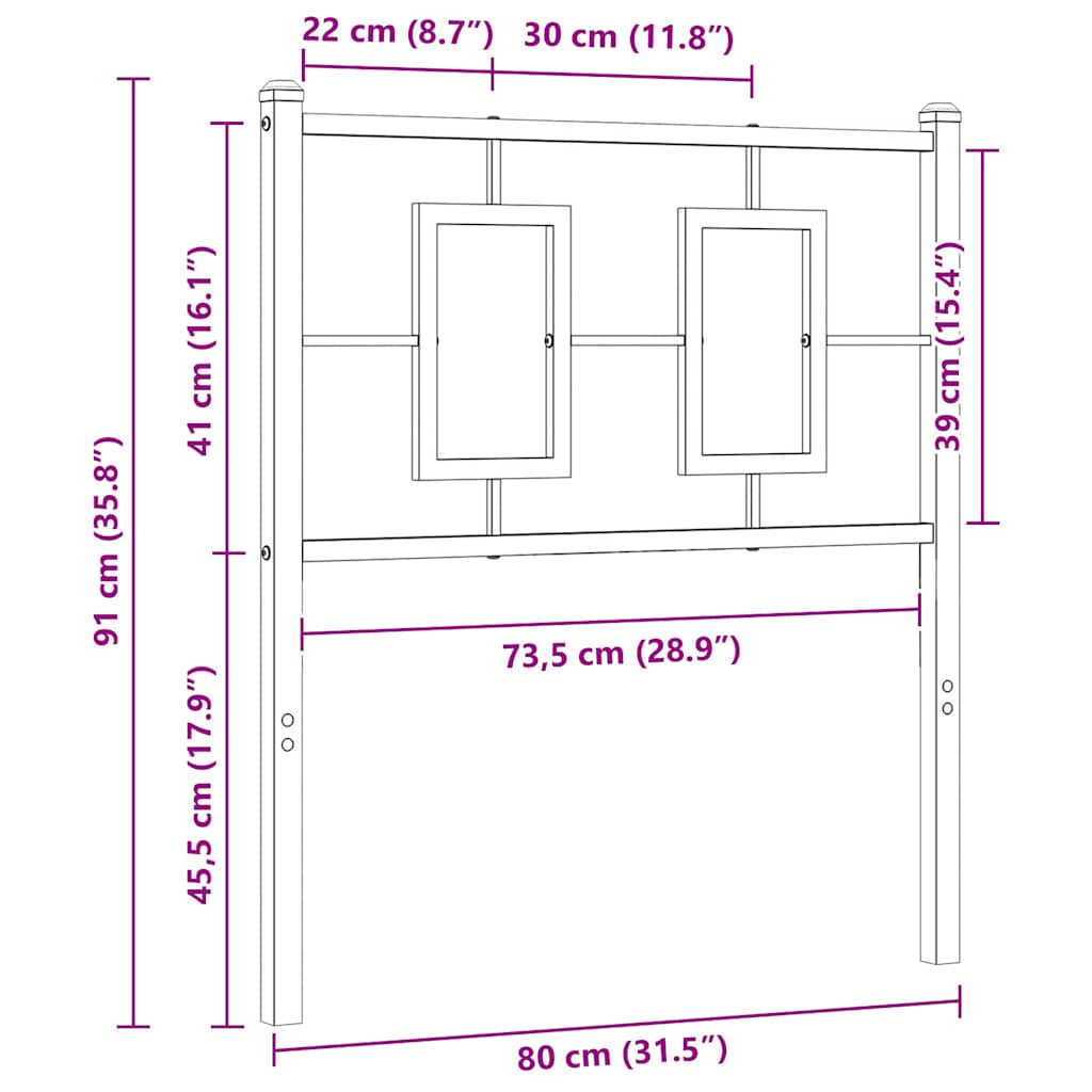 Metalno uzglavlje za krevet, bijelo, 75 cm