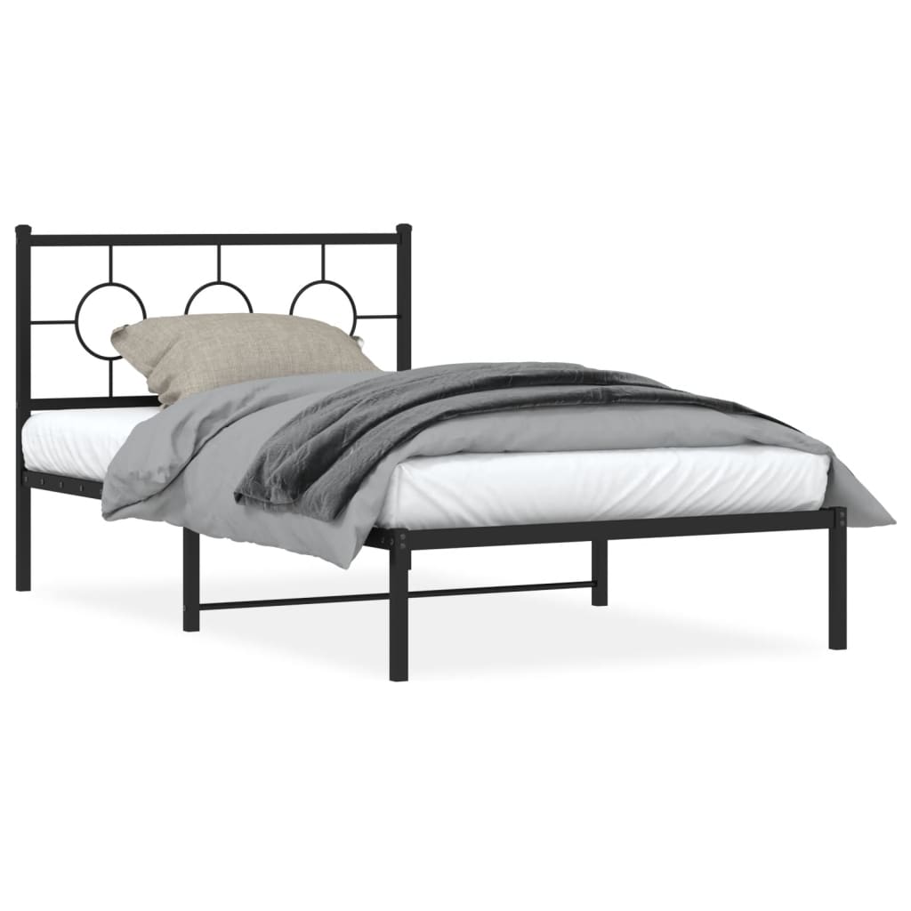 Metalni okvir za krevet s uzglavljem crni 107x203 cm