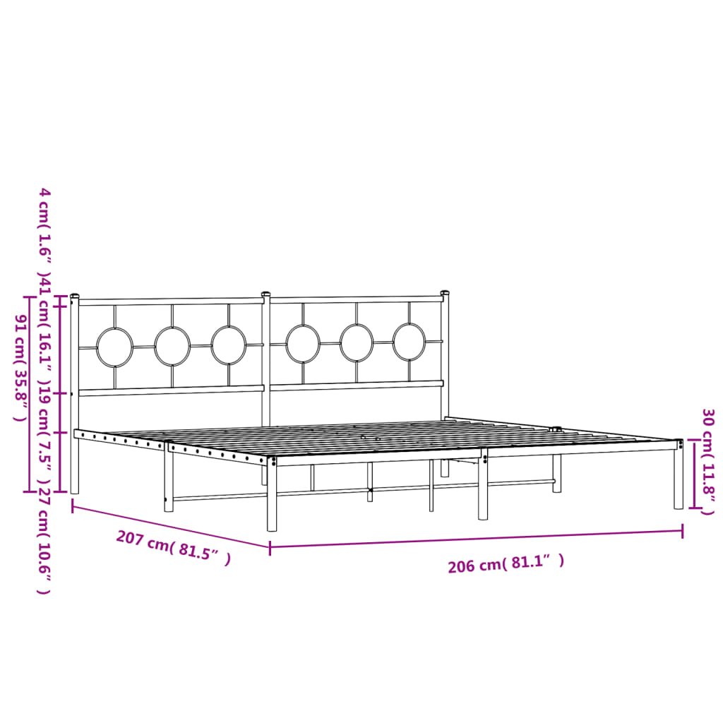Metalni okvir za krevet s uzglavljem crni 200x200 cm