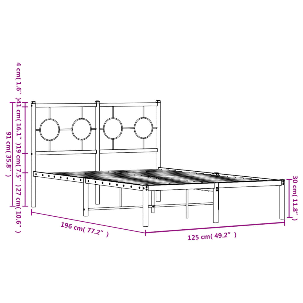 Metalni okvir za krevet s uzglavljem bijeli 120 x 190 cm