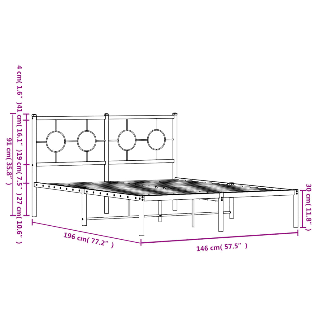 Metalni okvir za krevet s uzglavljem bijeli 140 x 190 cm