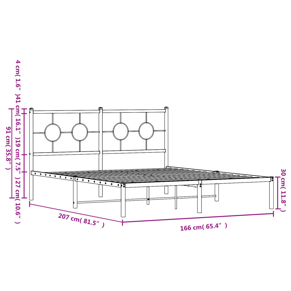 Metalni okvir za krevet s uzglavljem bijeli 160x200 cm