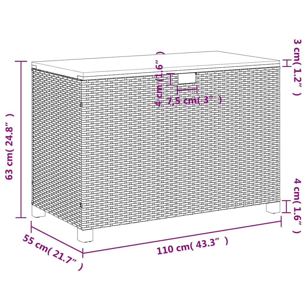 Vrtna kutija za pohranu siva 110x55x63cm poliratan drvo bagrema