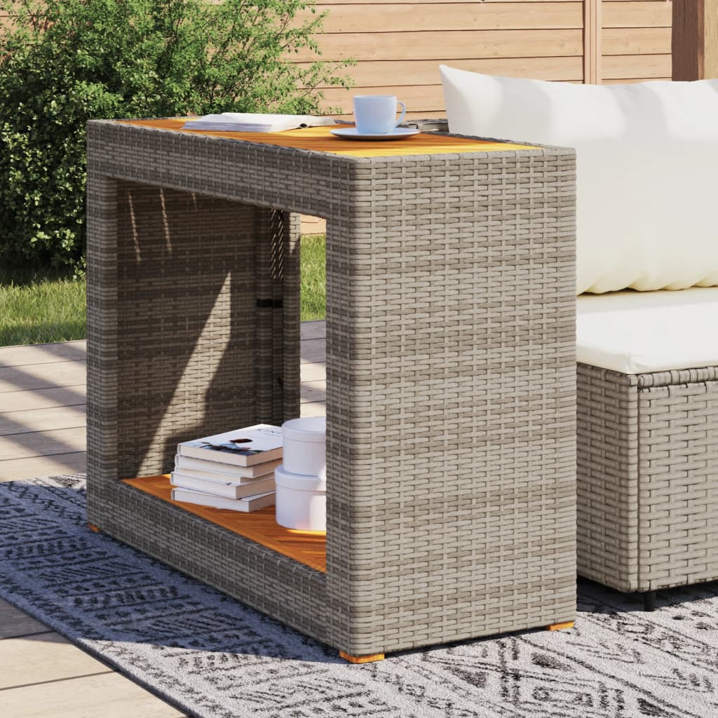 Vrtni bočni stolić s drvenom pločom sivi 100x40x75 cm poliratan