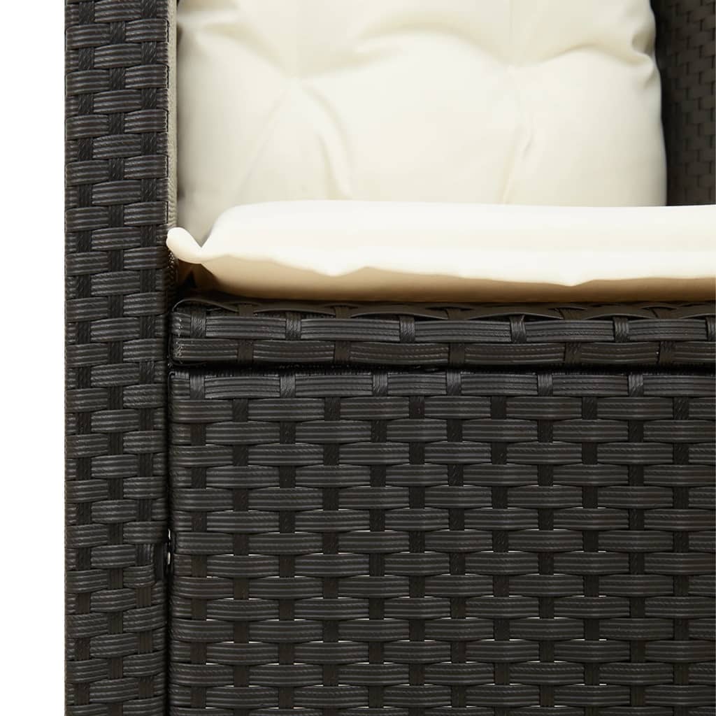 3-dijelni bistro set s jastucima poliratan i drvo bagrema crni