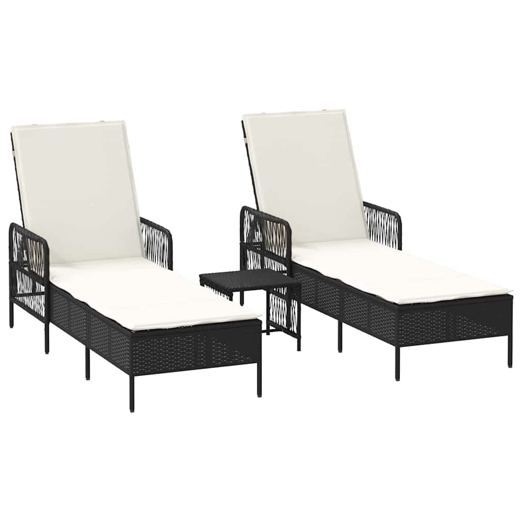 Ležaljka 3 pcs Crna i krem-bijela 55 x 200 x 92 cm poliratan