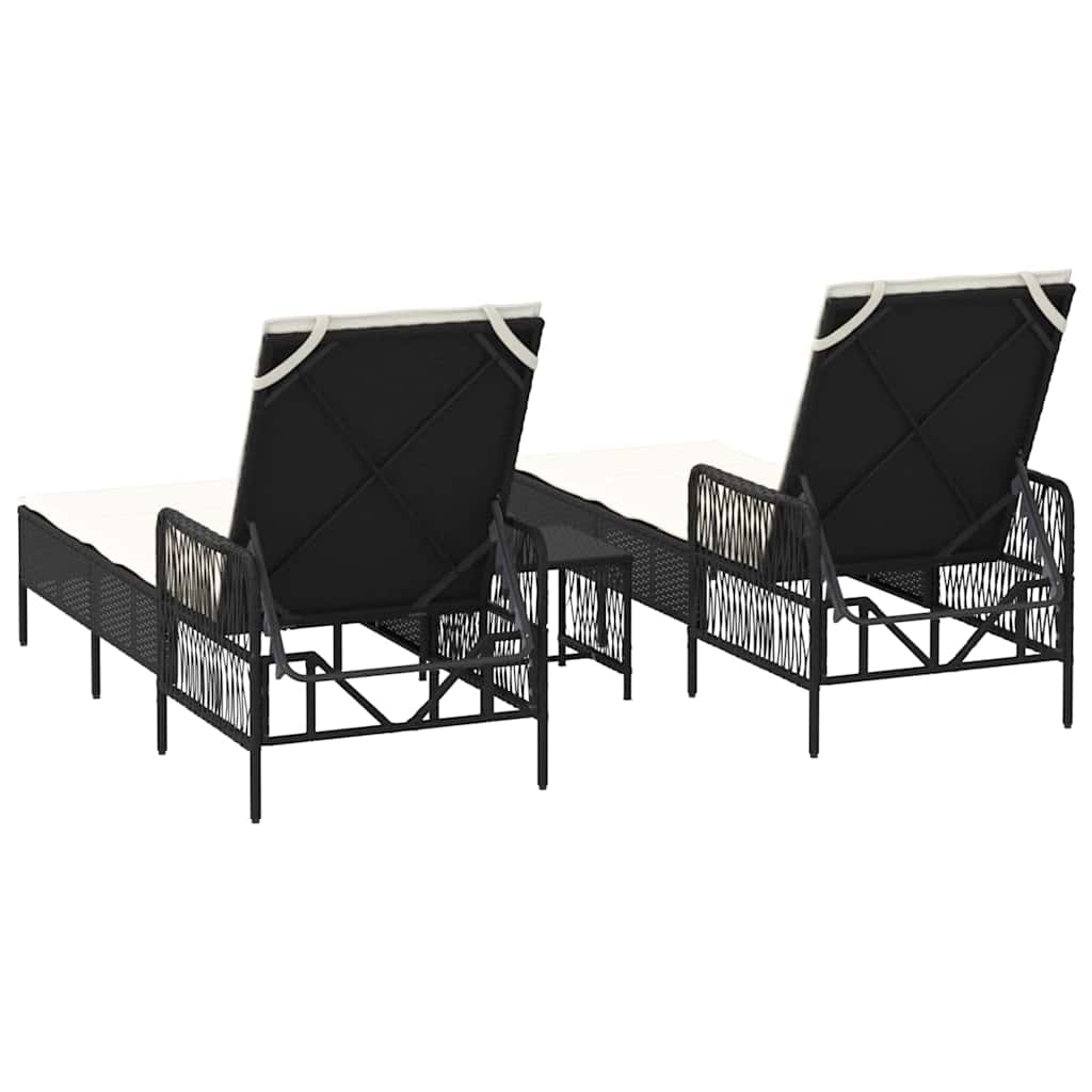 Ležaljka 3 pcs Crna i krem-bijela 55 x 200 x 92 cm poliratan