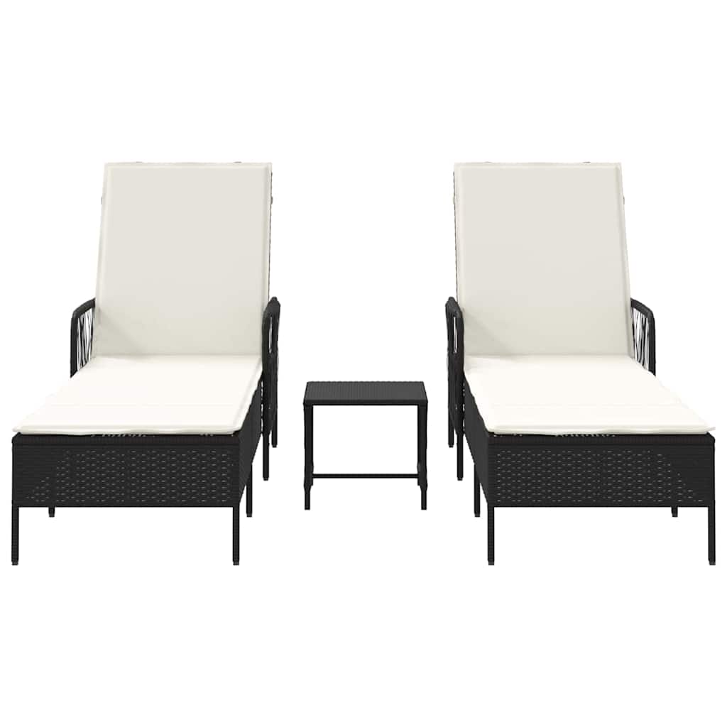 Ležaljka 3 pcs Crna i krem-bijela 55 x 200 x 92 cm poliratan