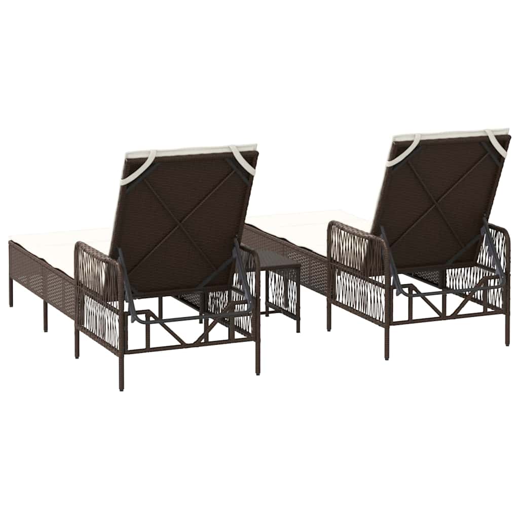 Ležaljka 3 pcs Smeđa i krem bijela 200 x 55 x 92 cm poliratan