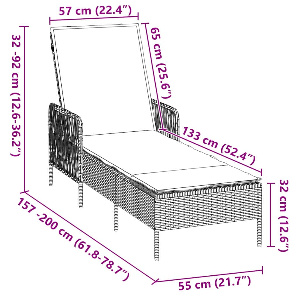 Ležaljka 3 pcs Smeđa i krem bijela 200 x 55 x 92 cm poliratan