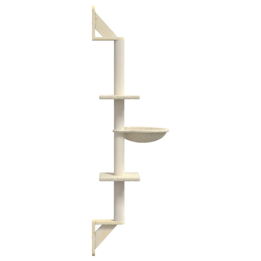 Zidna penjalica za mačke sa stupom za grebanje krem 142,5 cm