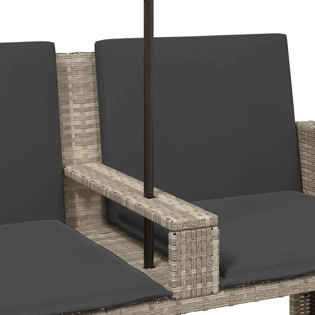 Vrtna sofa 2-sjed sa suncobranom i tabureima svijetlo sivi