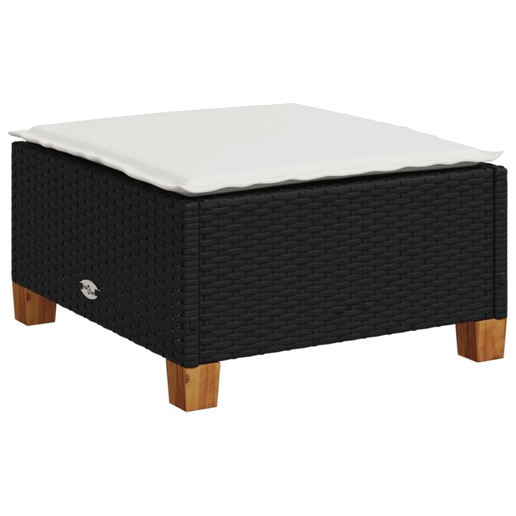 Vrtni tabure s jastukom crni 63,5x56x32 cm od poliratana