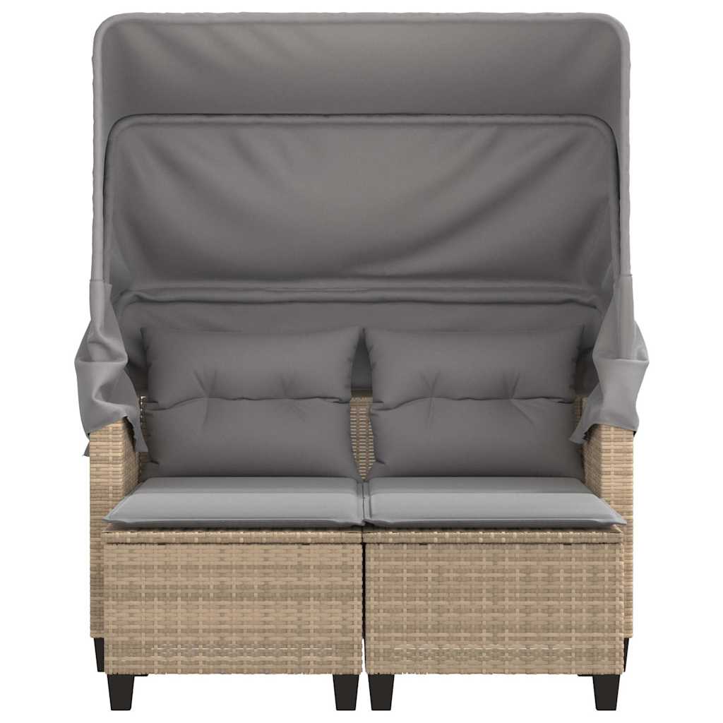 Vrtni dvosjed s krovom i tabureima bež od poliratana