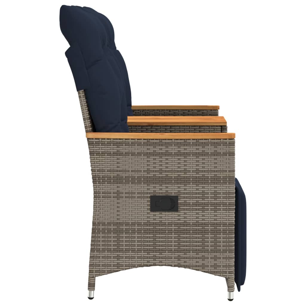 Vrtna sofa s mogućnošću naginjanja za 2 osobe sa stolom, siva, poliratan