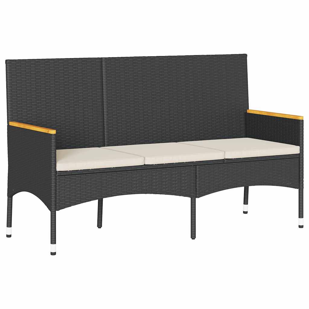 Vrtna klupa za 3 osobe s jastucima crna od poliratana