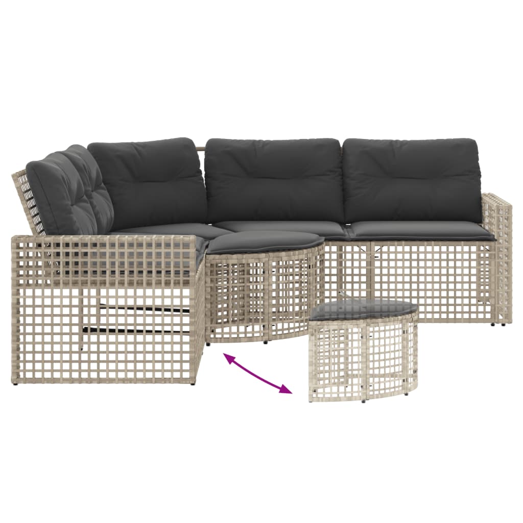 Vrtna sofa L-oblika s jastucima+tabureom svjetlosiva poliratan