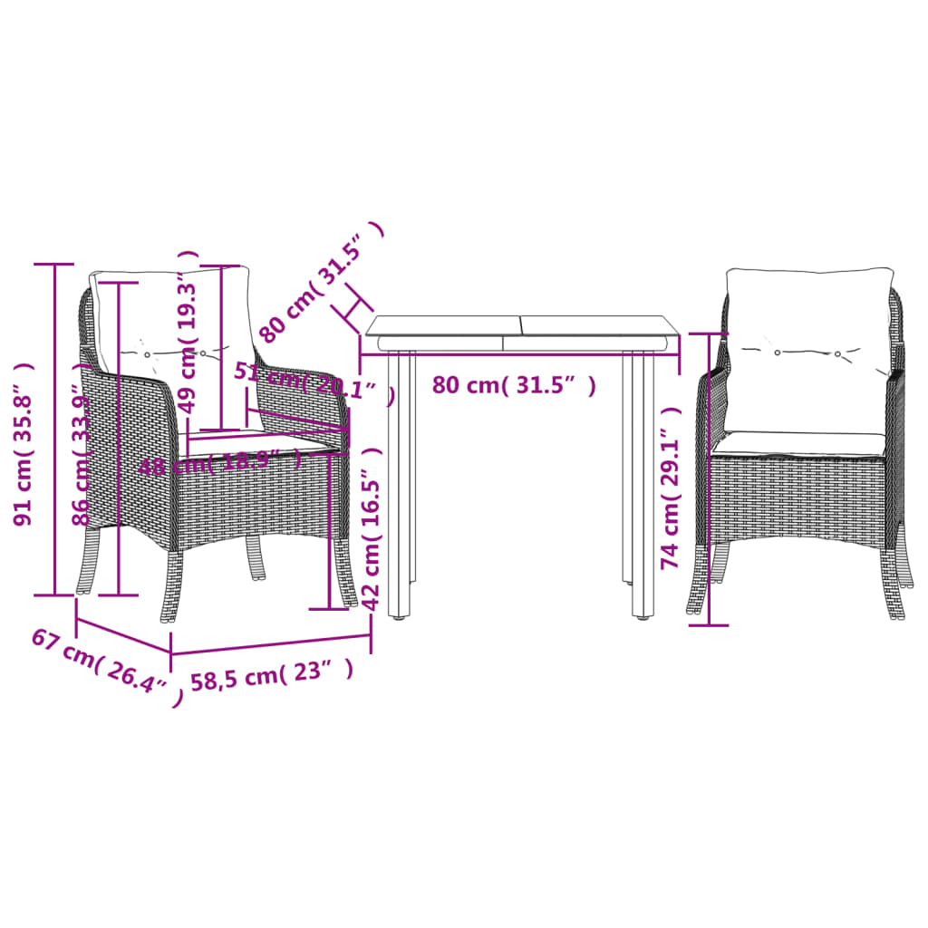 3-dijelni vrtni blagovaonski set sivi od poliratana