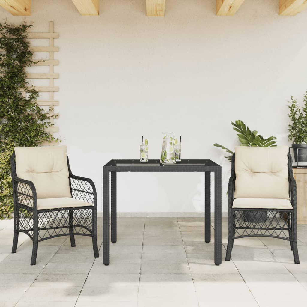 3-dijelni bistro set s jastucima crni od poliratana
