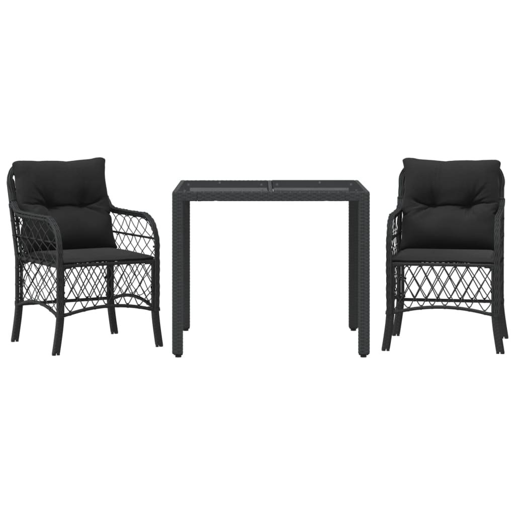 3-dijelni bistro set s jastucima crni od poliratana