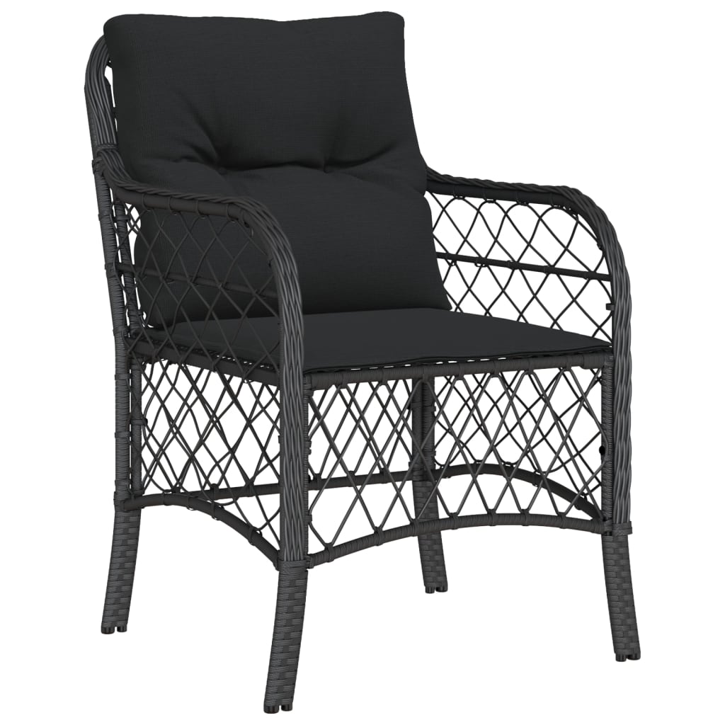 3-dijelni bistro set s jastucima crni od poliratana