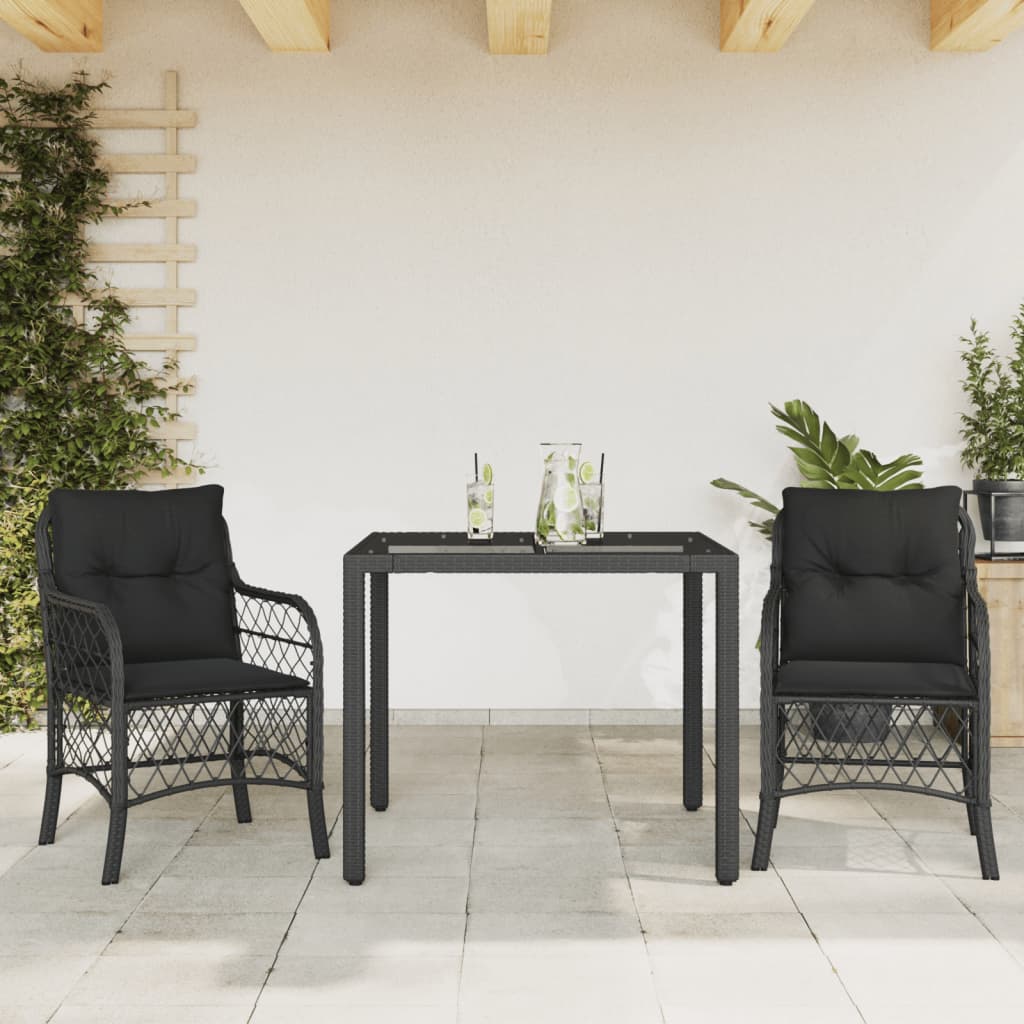 3-dijelni bistro set s jastucima crni od poliratana