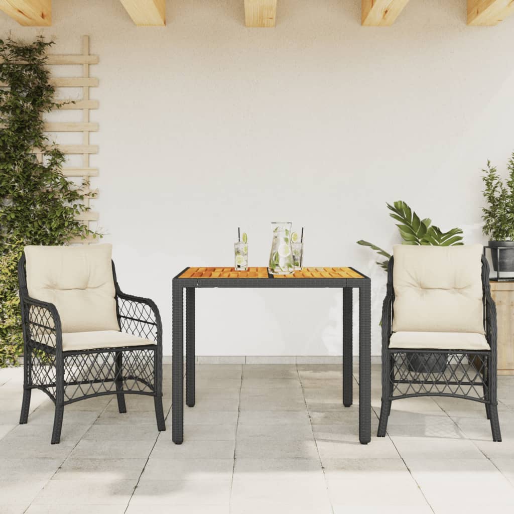3-dijelni bistro set s jastucima crni od poliratana Crna 90 cm table length