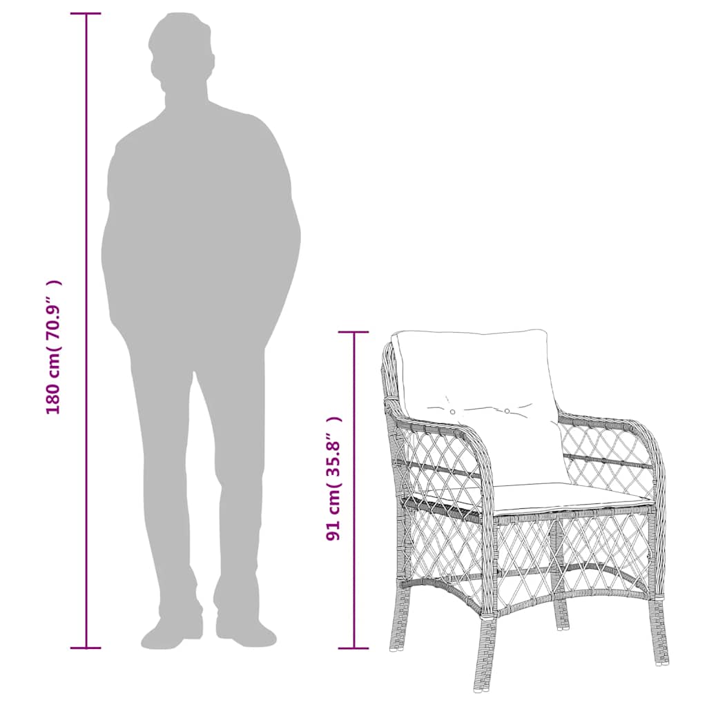 3-dijelni bistro set s jastucima crni od poliratana