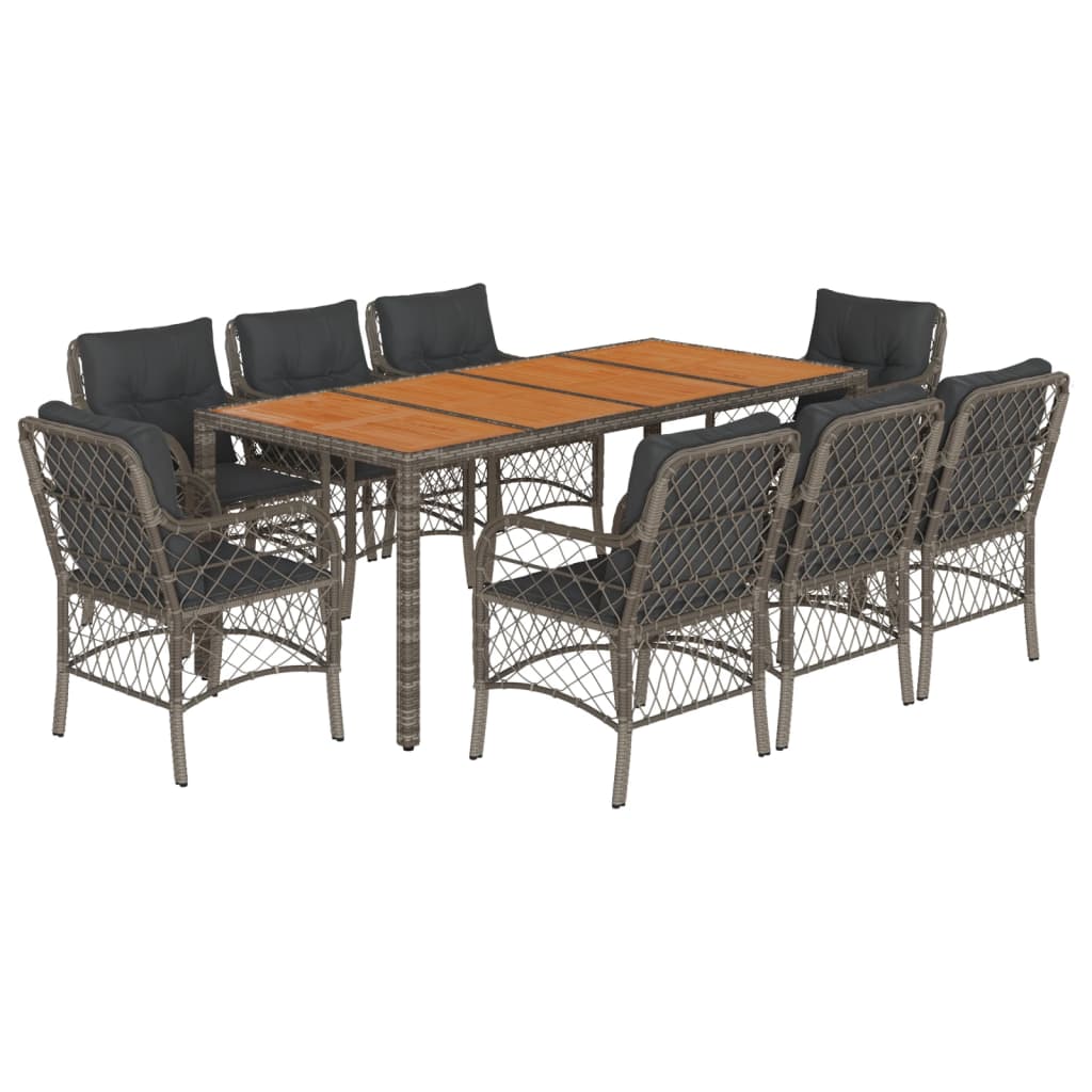 9-dijelni vrtni blagovaonski set sivi od poliratana Siva 190 cm table length