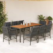 9-dijelni vrtni blagovaonski set sivi od poliratana Siva 190 cm table length