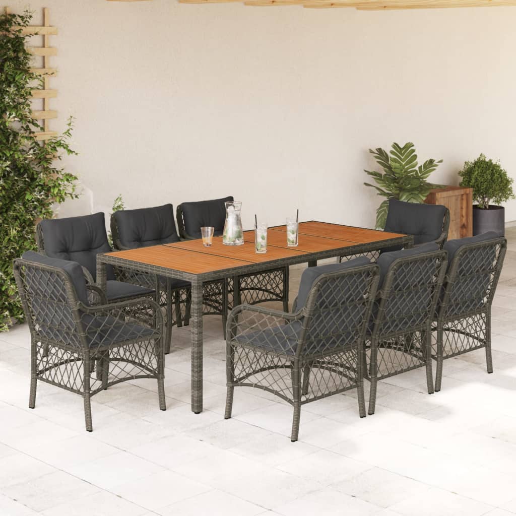9-dijelni vrtni blagovaonski set sivi od poliratana Siva 190 cm table length