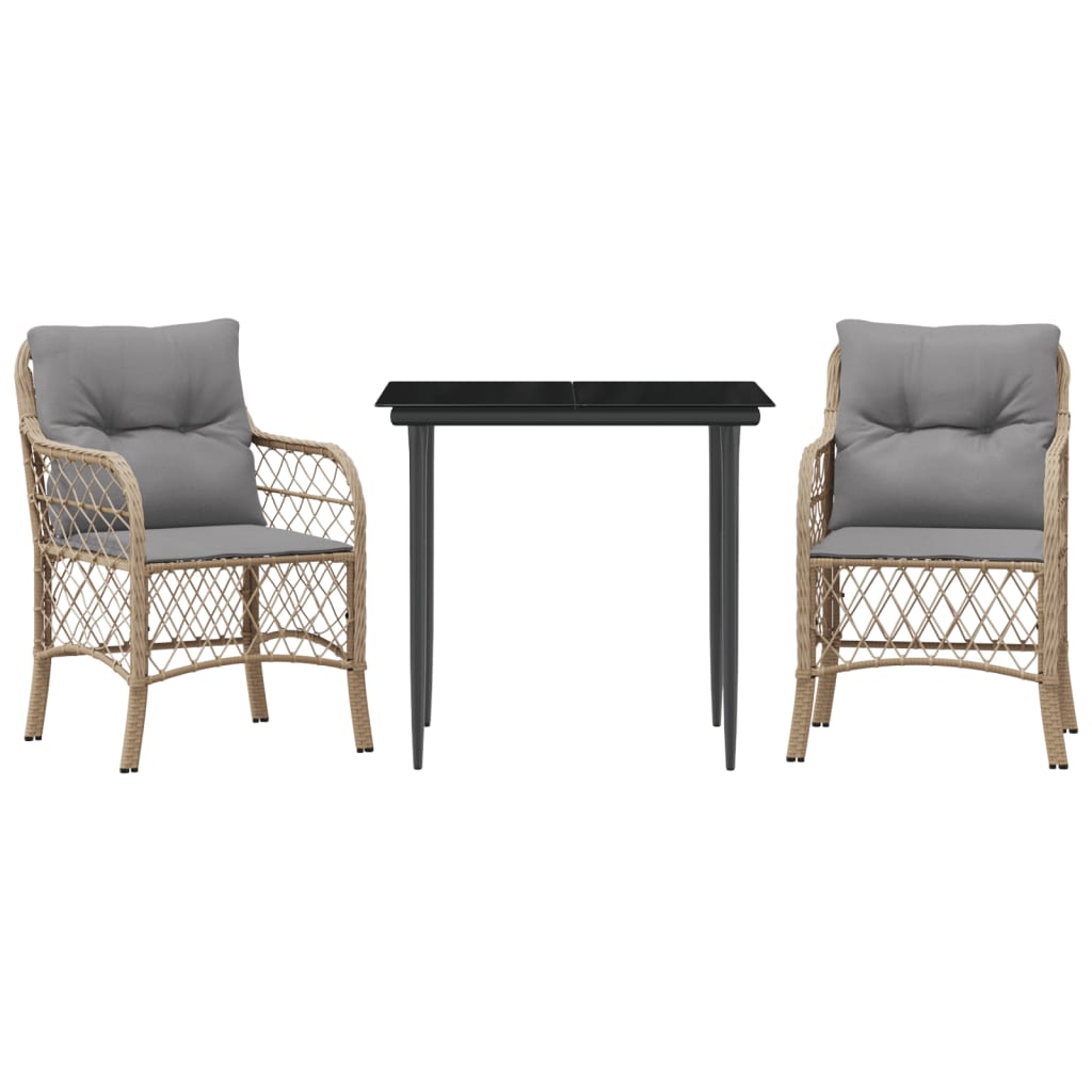3-dijelni bistro set s jastucima miješane bež boje poliratan 80 cm table length