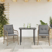 3-dijelni bistro set s jastucima miješane bež boje poliratan 80 cm table length