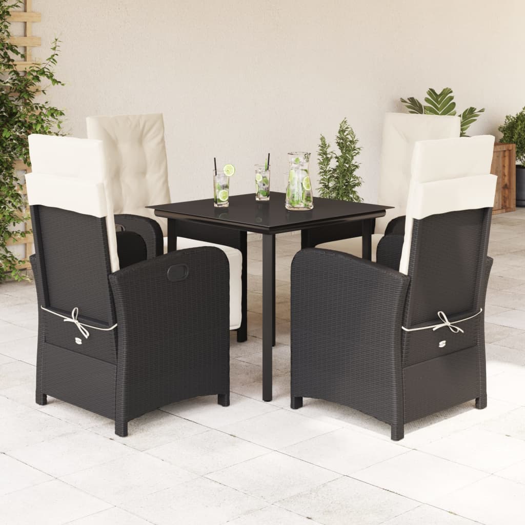 5-dijelni vrtni blagovaonski set s jastucima od poliratana crni