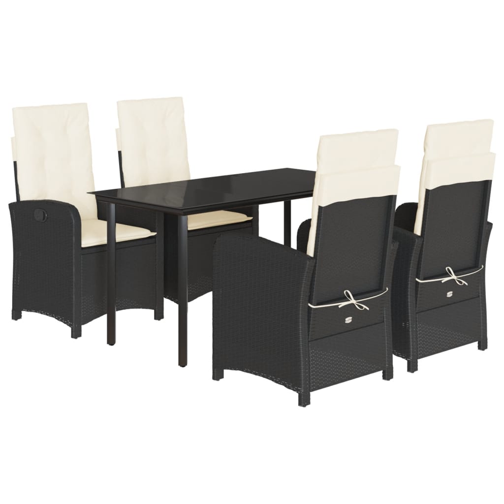 5-dijelni vrtni blagovaonski set s jastucima od poliratana crni Crna 140 cm table length