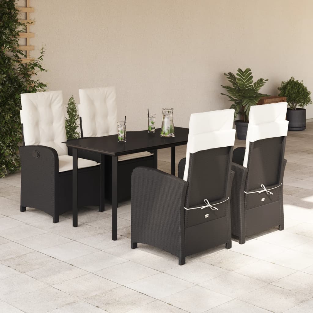 5-dijelni vrtni blagovaonski set s jastucima od poliratana crni Crna 140 cm table length