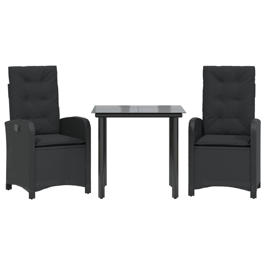 3-dijelni vrtni blagovaonski set s jastucima od poliratana crni
