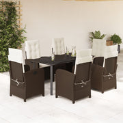 7-dijelni vrtni blagovaonski set s jastucima poliratan smeđi Smeđa 160 cm table length