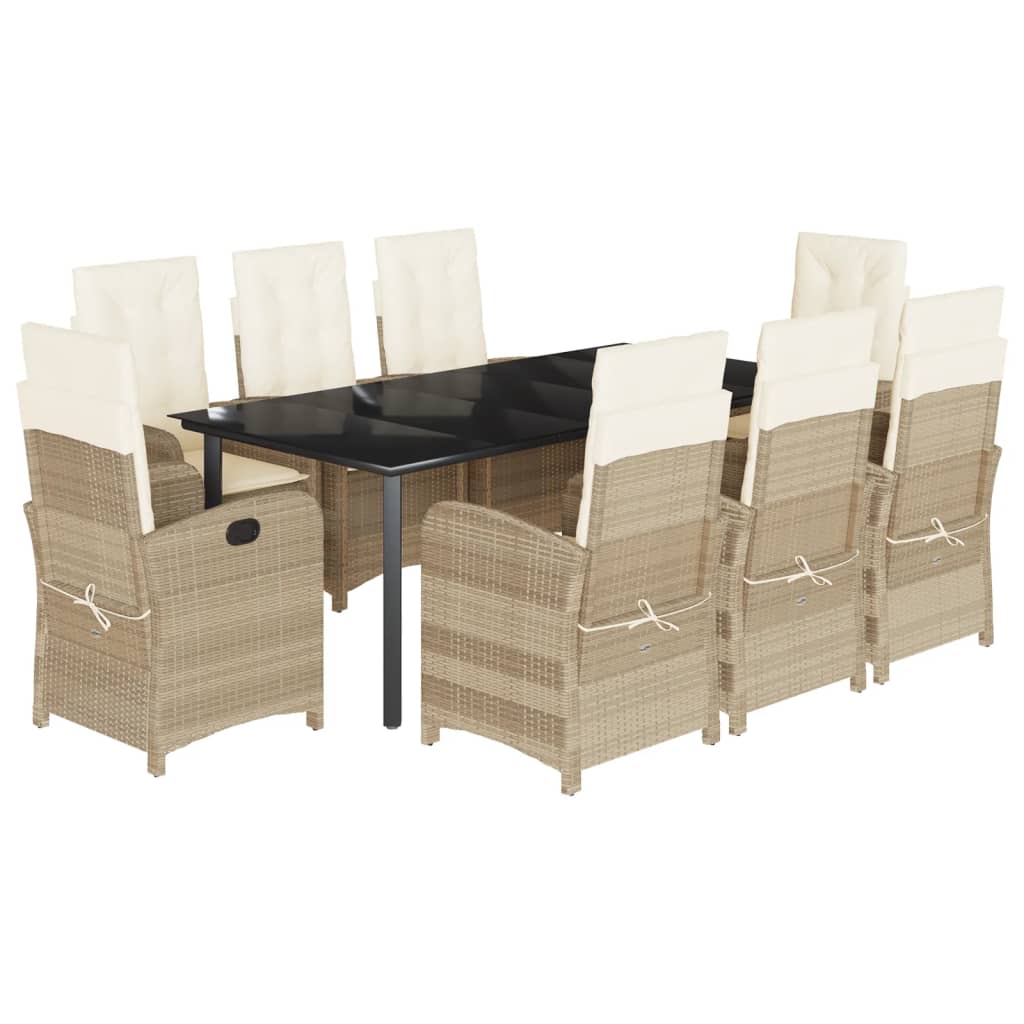 9-dijelni vrtni blagovaonski set od poliratana s jastucima bež 200 cm table length