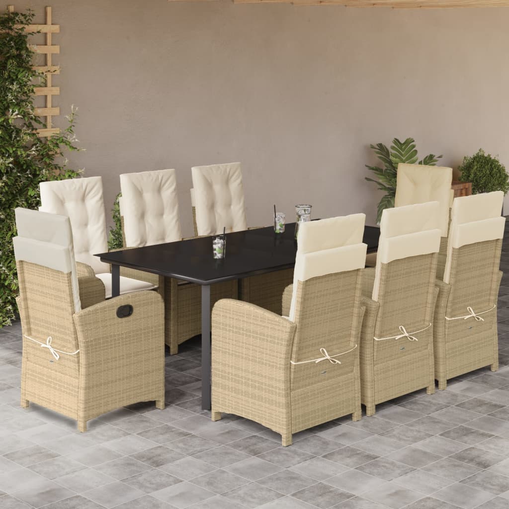 9-dijelni vrtni blagovaonski set od poliratana s jastucima bež 200 cm table length