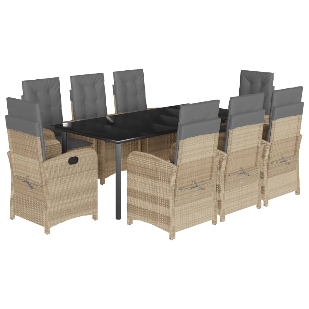 9-dijelni vrtni blagovaonski set od poliratana s jastucima bež 200 cm table length