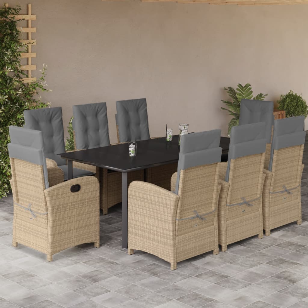 9-dijelni vrtni blagovaonski set od poliratana s jastucima bež 200 cm table length