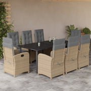 9-dijelni vrtni blagovaonski set od poliratana s jastucima bež 200 cm table length