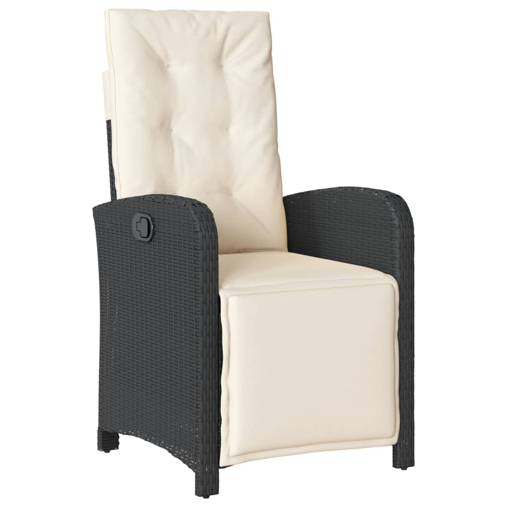 3-dijelni bistro set s jastucima crni od poliratana