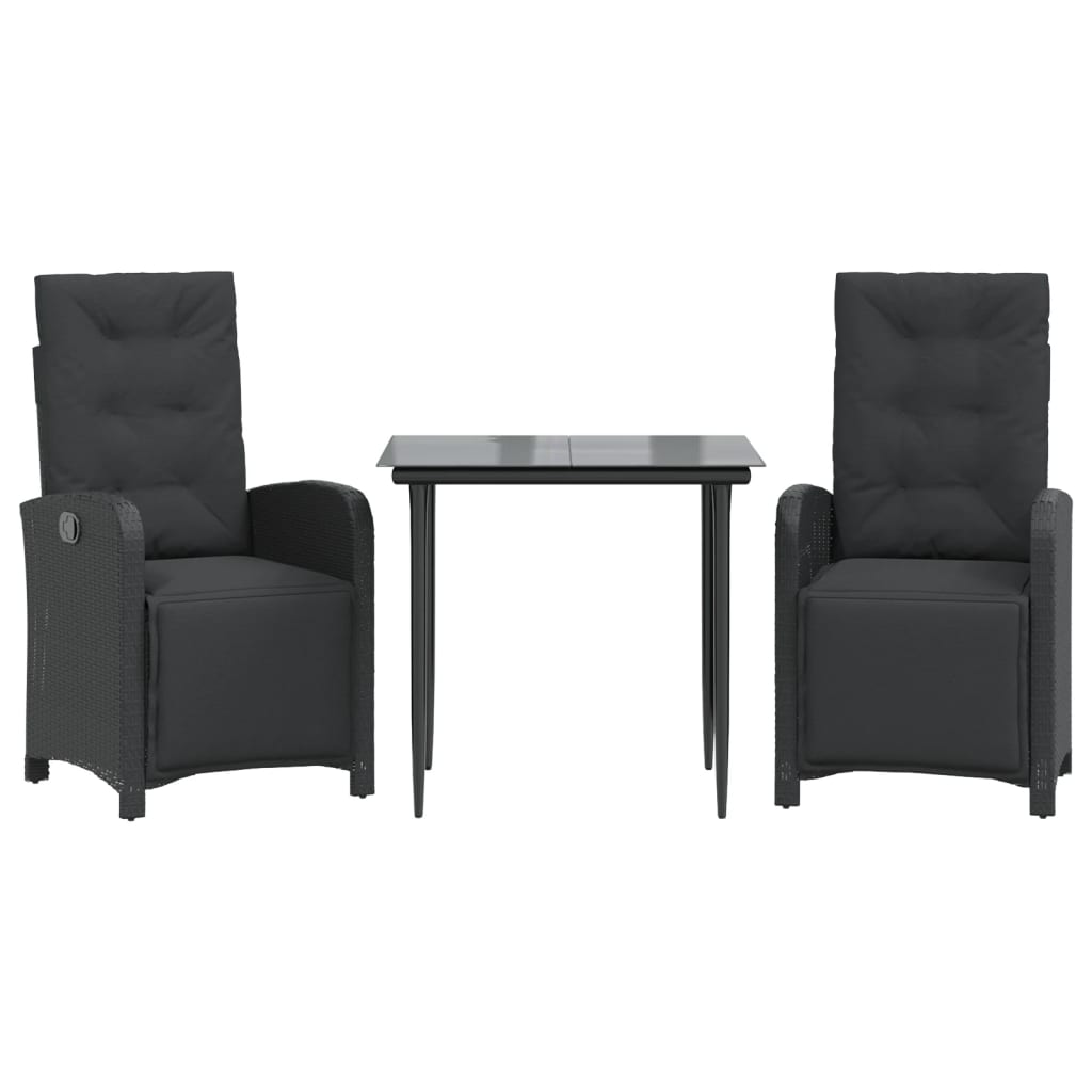 3-dijelni bistro set s jastucima crni od poliratana
