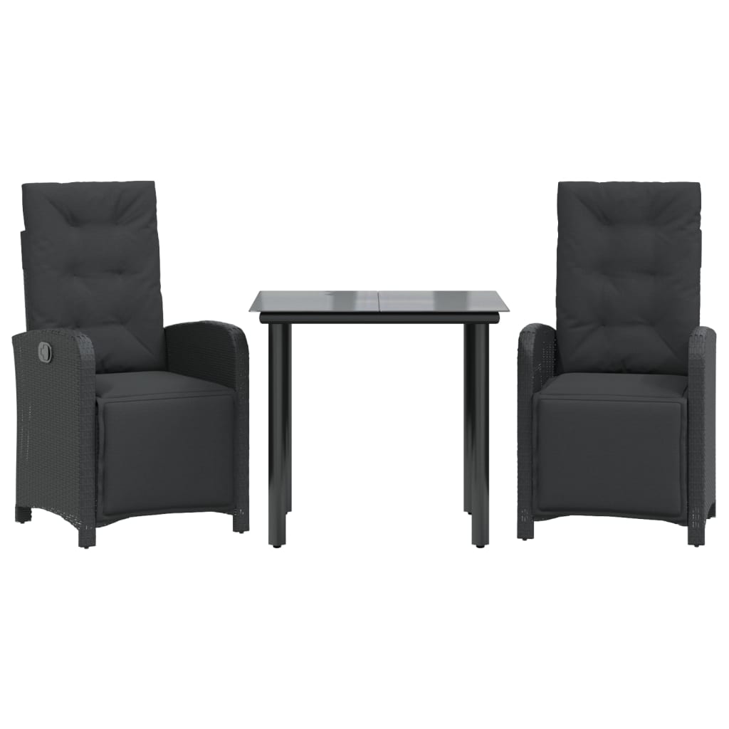 3-dijelni bistro set s jastucima crni od poliratana Crna Dužina stola 80 cm