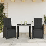 3-dijelni bistro set s jastucima crni od poliratana Crna Dužina stola 80 cm