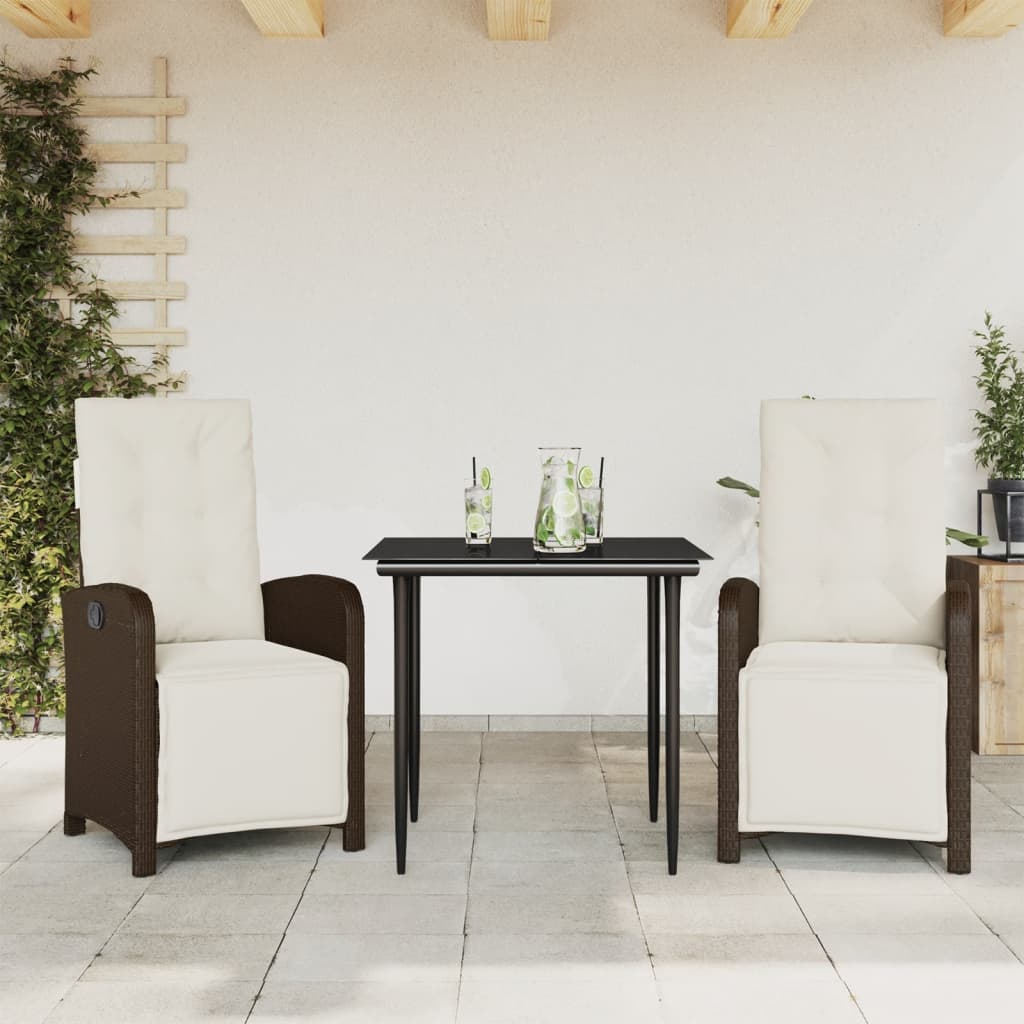 3-dijelni bistro set s jastucima smeđi od poliratana