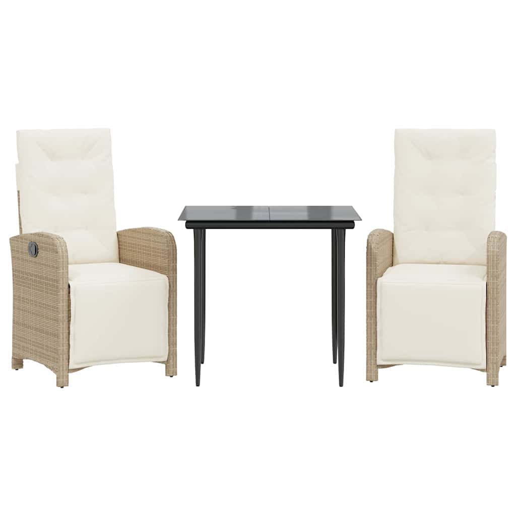 3-dijelni bistro set s jastucima bež od poliratana Dužina stola 80 cm