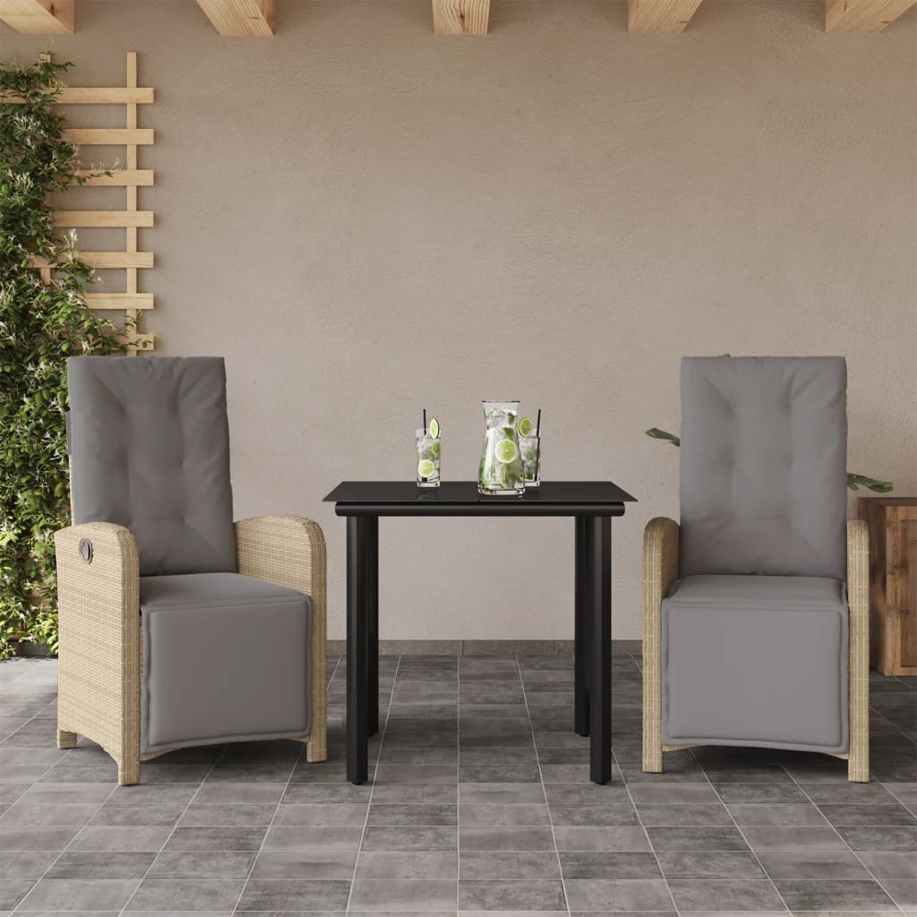 3-dijelni bistro set s jastucima bež od poliratana 80 cm table length